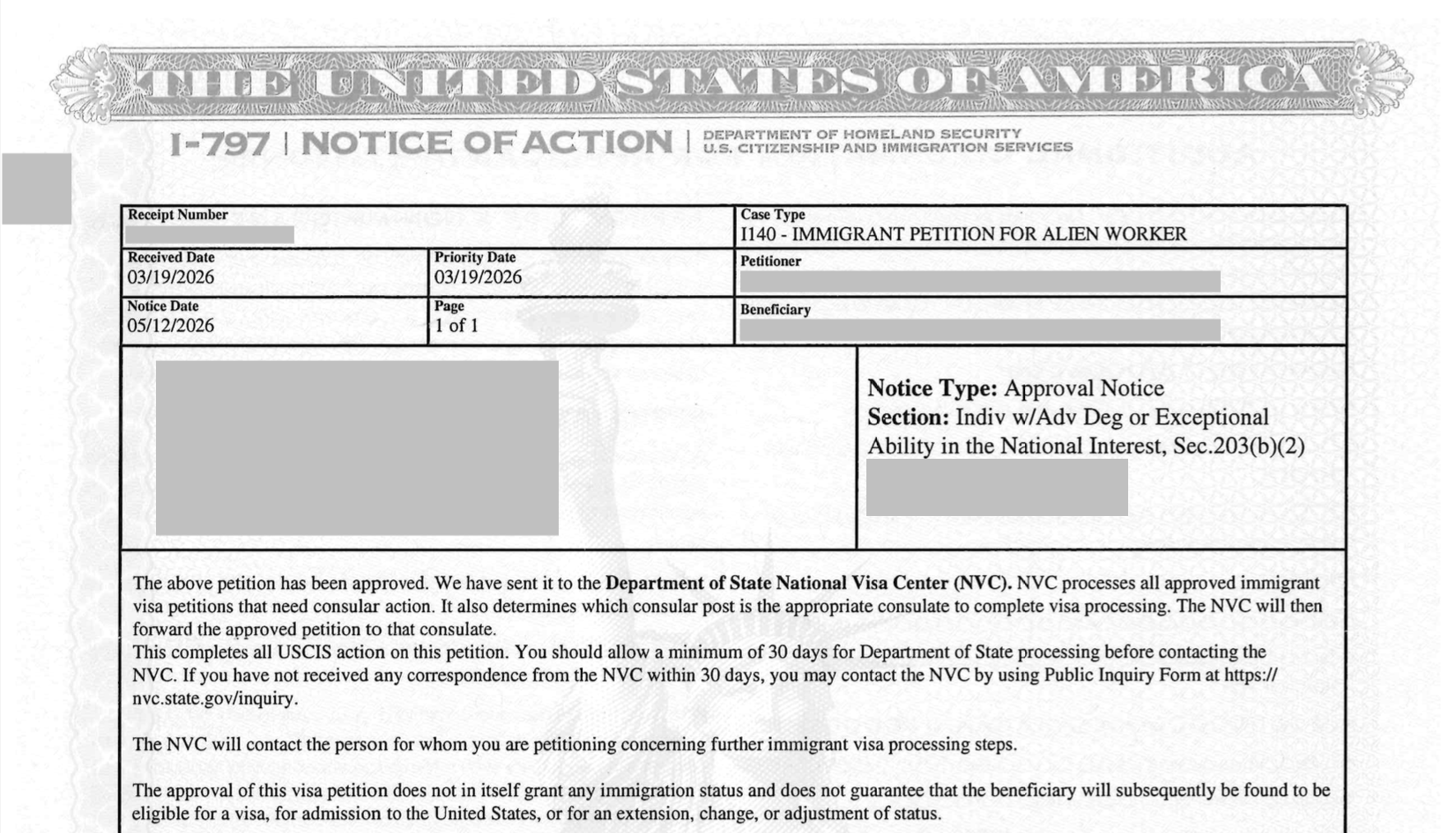 I-140 Approval Notice