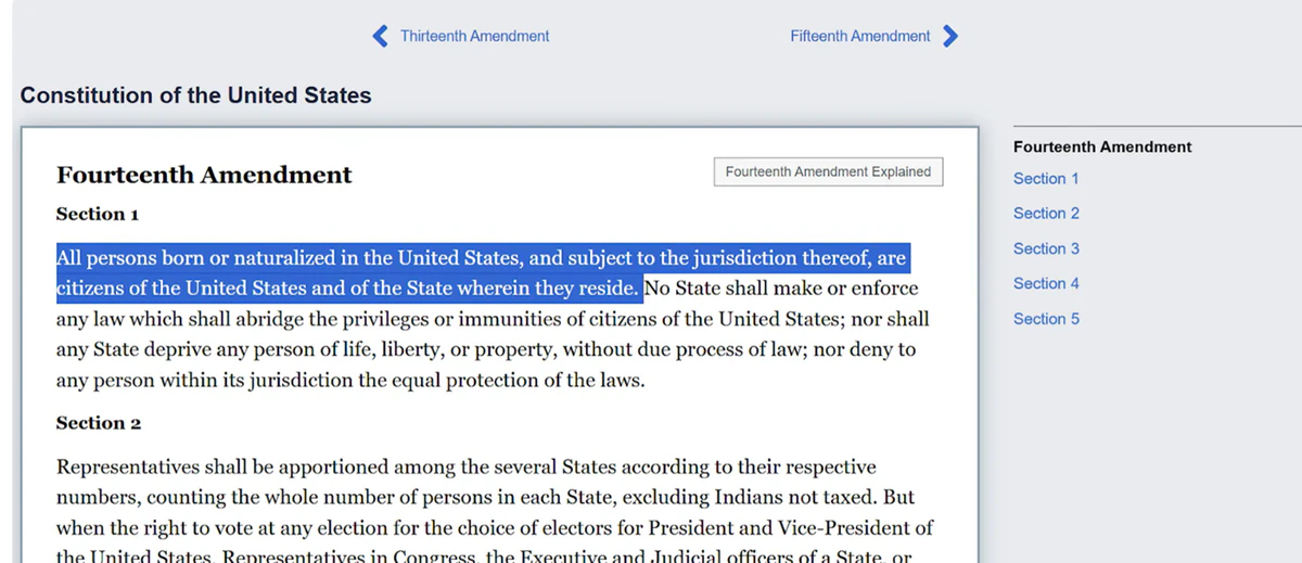 美國憲法第十四修正案(Citizenship Clause)